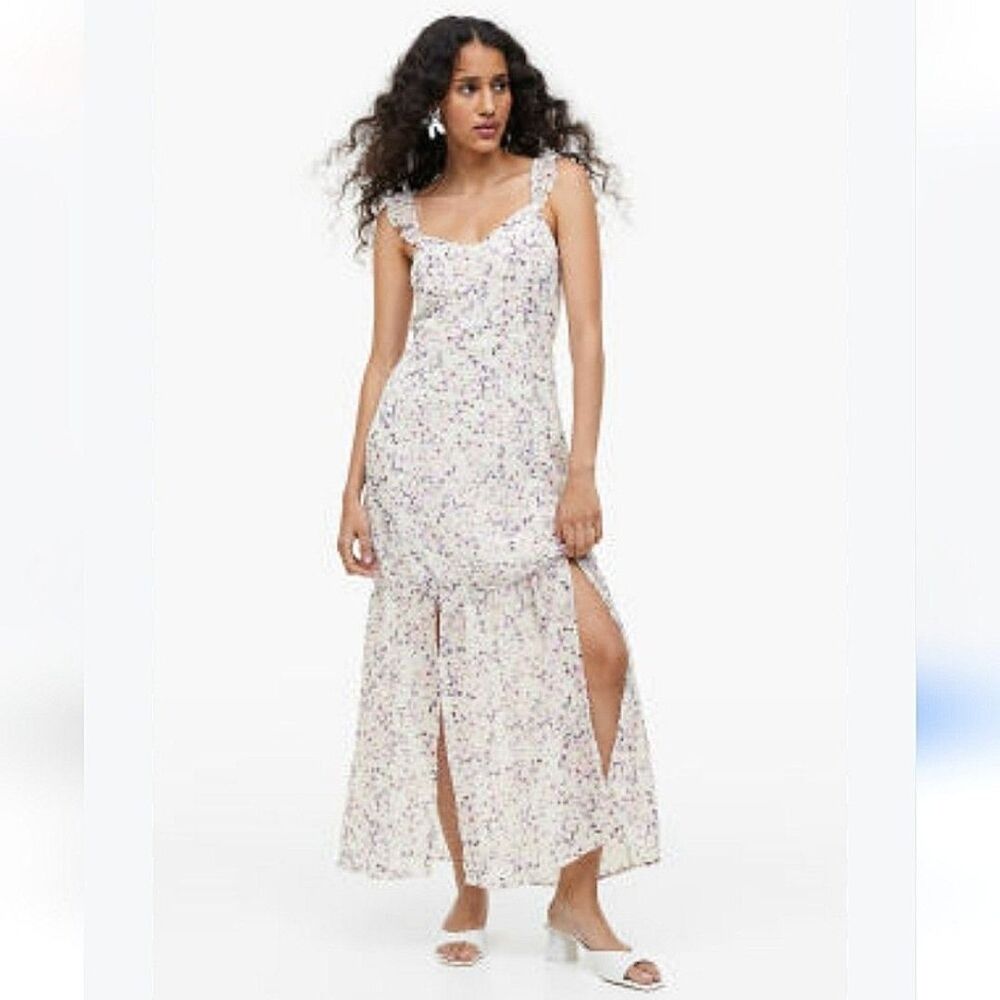 Divided HM pink and white floral maxi sheer with lining dress size large